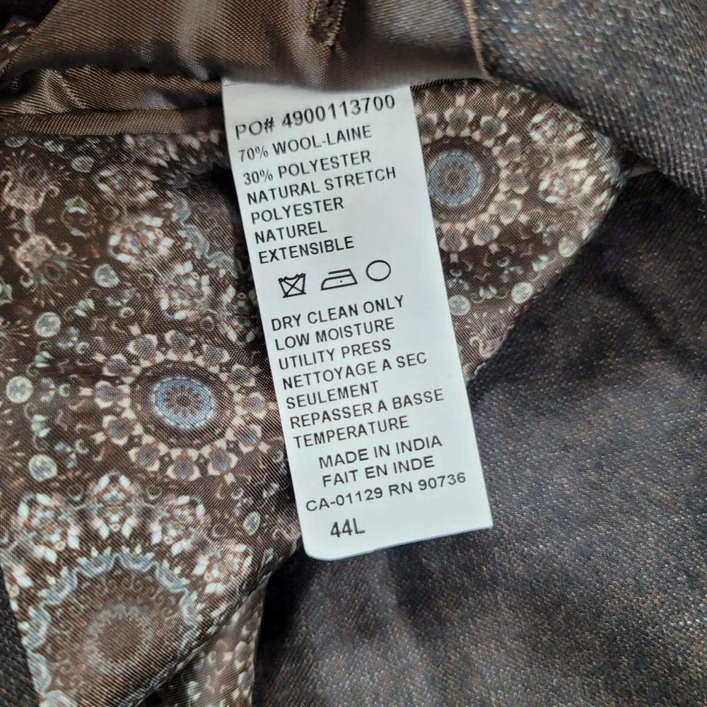 Tallia Slim-Fit Blazer Mens 44L 44 Solid Brown Wool Stretch Suit Jacket $425 NEW